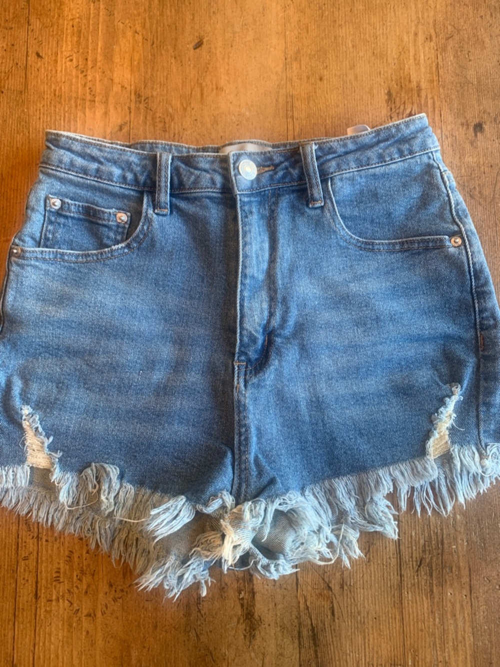 Astonishing Power High-Rise Frayed Hem Denim Shorts - Blue